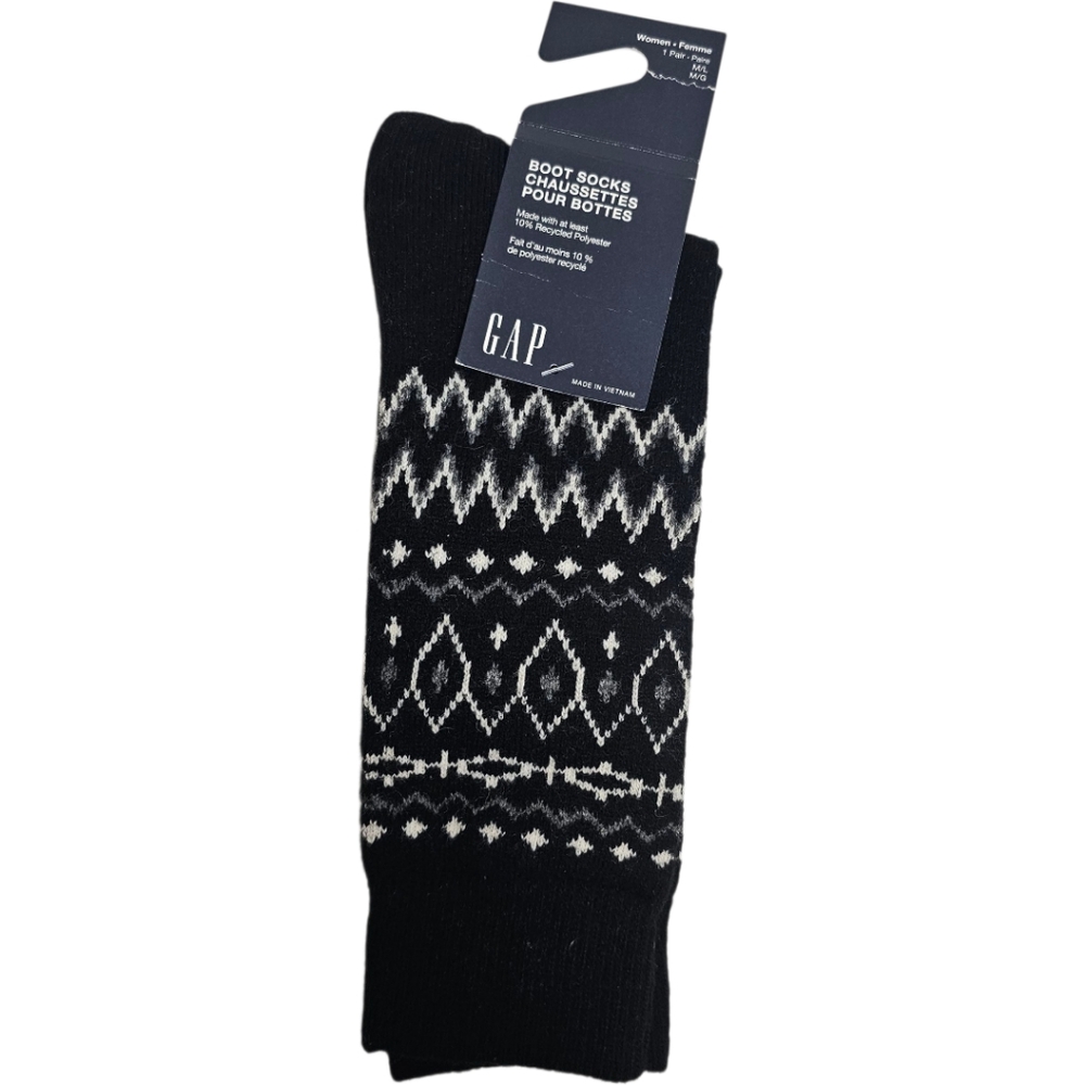 GAP Women's Black and White Argyle Geometric Wool Blend Boot Socks Size M/L